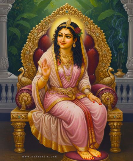 Sri Radhika Maharani, sitting in Her throne, showering grace.