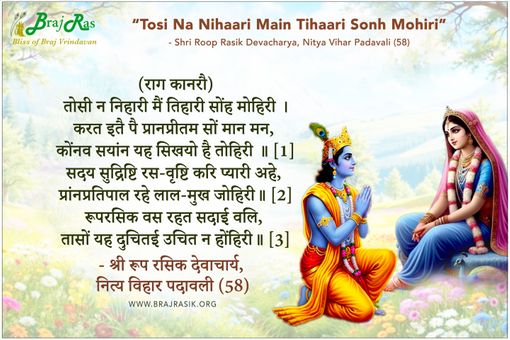 Tosi Na Nihaari Main - Shri Roop Rasik Devacharya, Nitya Vihar Padavali (58)